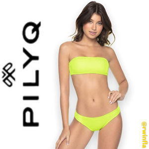 PilyQ Bikini Set Tube Bandeau Teeny Bottoms Neon Pineapple Reef 2 Piece Small